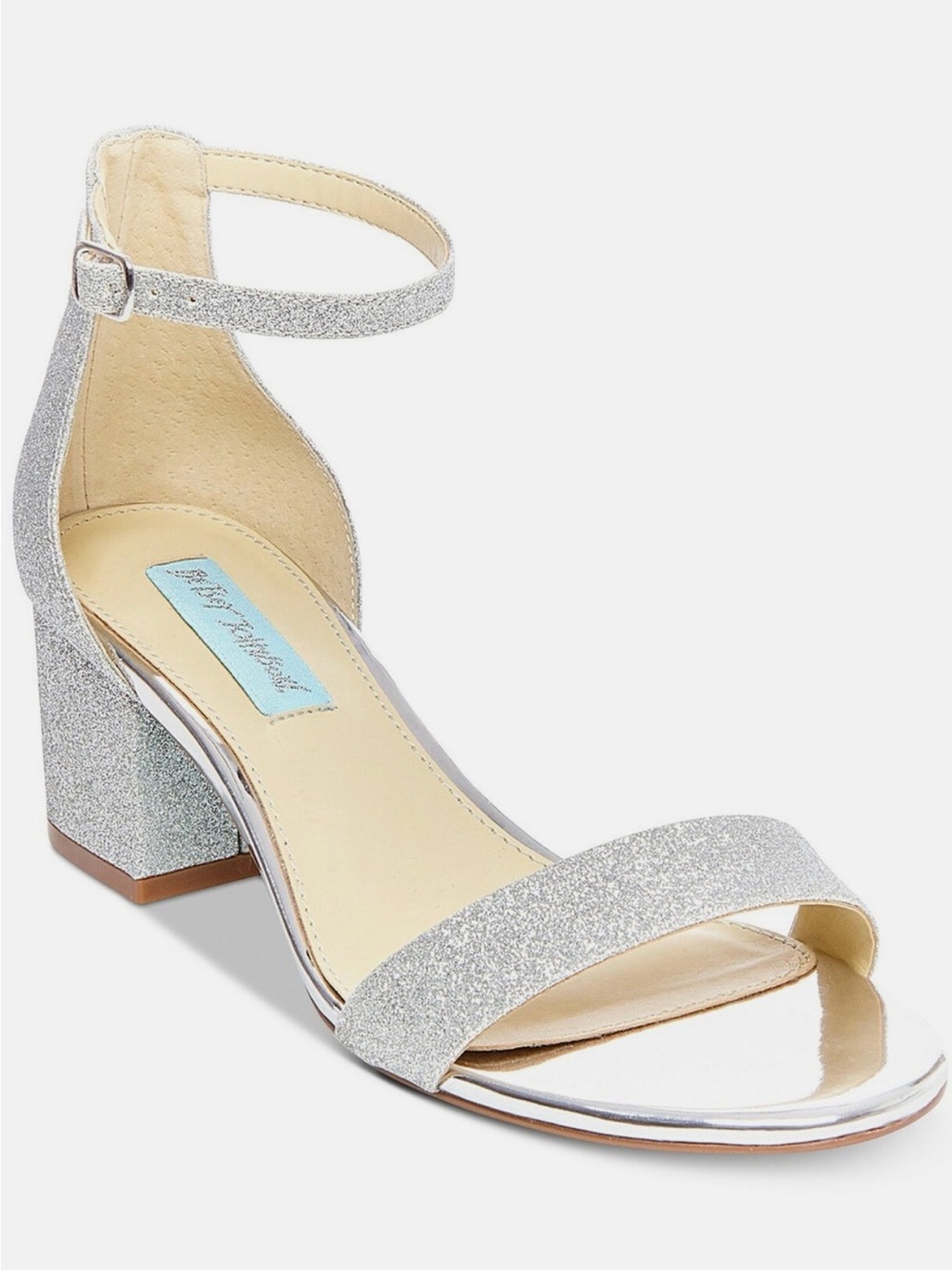 Betsey Johnson Silver Glitter Block Heels 7.5 Wedding Prom Sandals